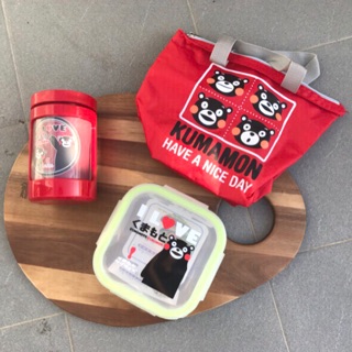 MIT臺灣製造熊本熊玻璃保鮮盒700ml+儲存罐600ml+酷MA萌手提袋禮盒組