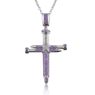 新款女式時尚鑲嵌紫水晶十字架吊墜項鍊首飾