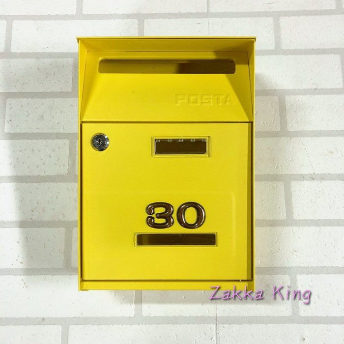[HOME] 附門牌號碼 POST馬卡龍黃色信箱 鍛鐵信箱 郵箱 信件箱 雙投信口設計 耐候性佳