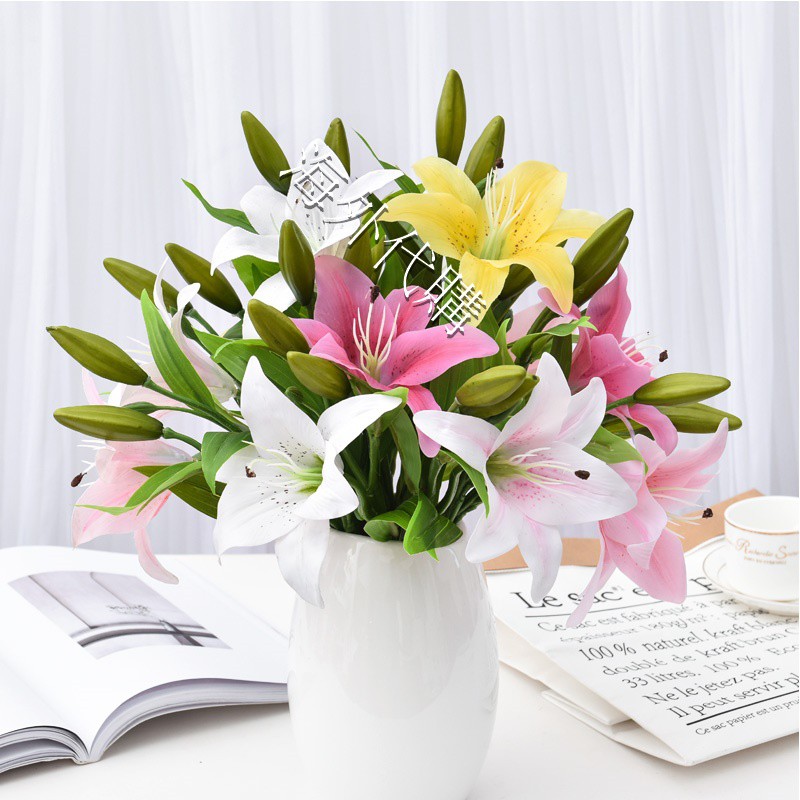 客廳單支香水百合仿真花束絹花室內餐桌裝飾擺設花藝擺件花瓶插花 蝦皮購物