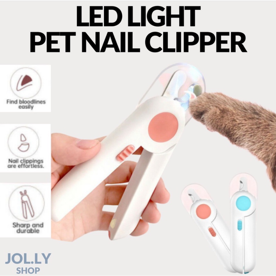 寵物指甲剪帶 LED 燈狗兔子剪套件貓剪 LED 防止受傷可愛粉色