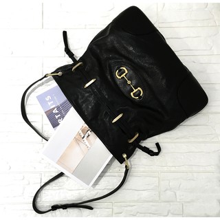 二手旗艦 GUCCI ‎602089 全新現貨 黑色 馬銜釦 束口包 郵差包 斜揹包(公益店)13501