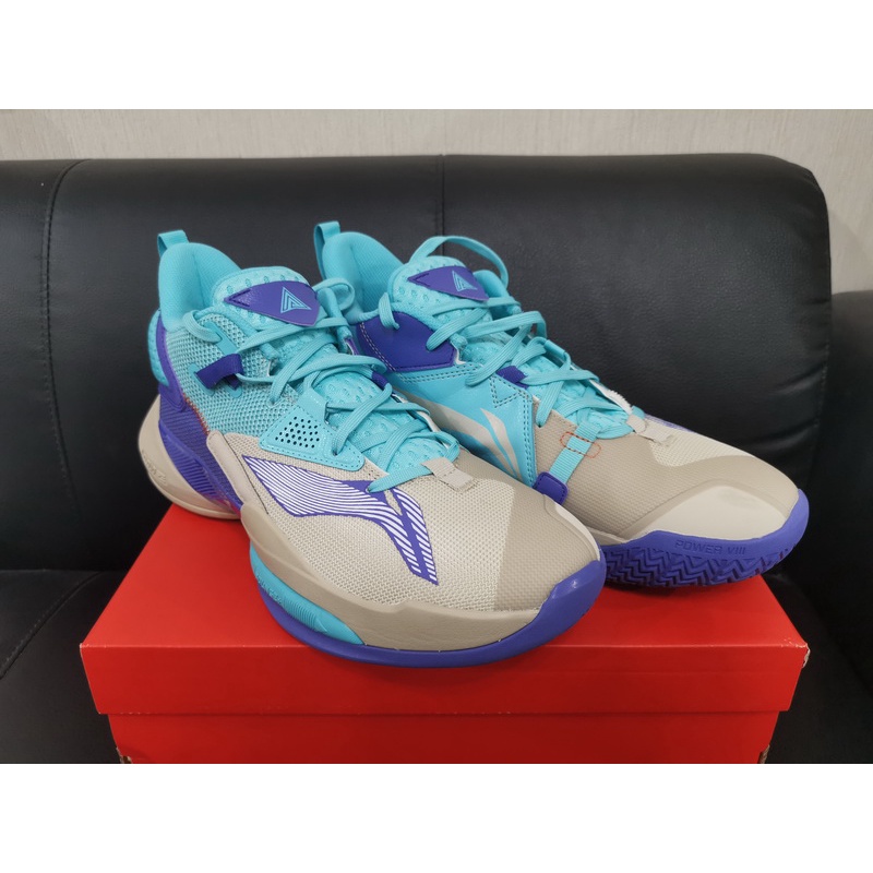近全新 李寧LINING 空襲8 VIII 籃球鞋 藍灰紫配色 US 10.5