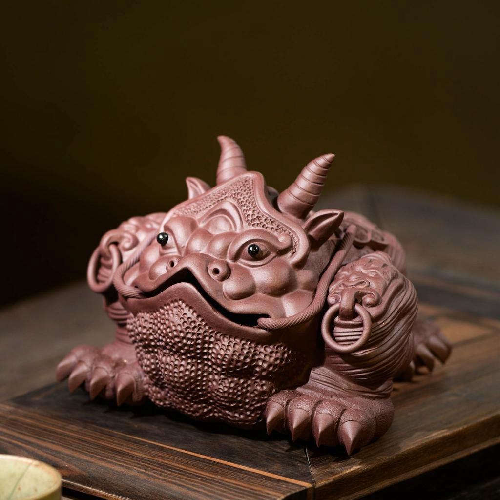 紫砂茶寵金蟾可養創意茶玩蟲三足牛蟾蜍雕塑擺件