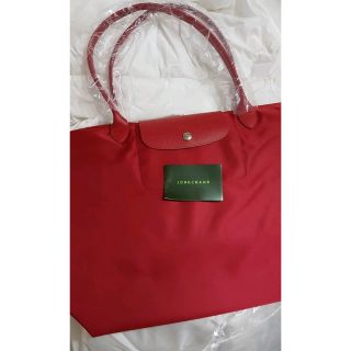 (全新) LONGCHAMP Le pliage Neo 長把尼龍摺疊水餃包(寶石紅)