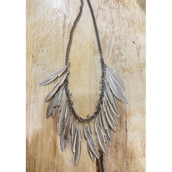 波西米亞羽毛雕刻銀項鍊