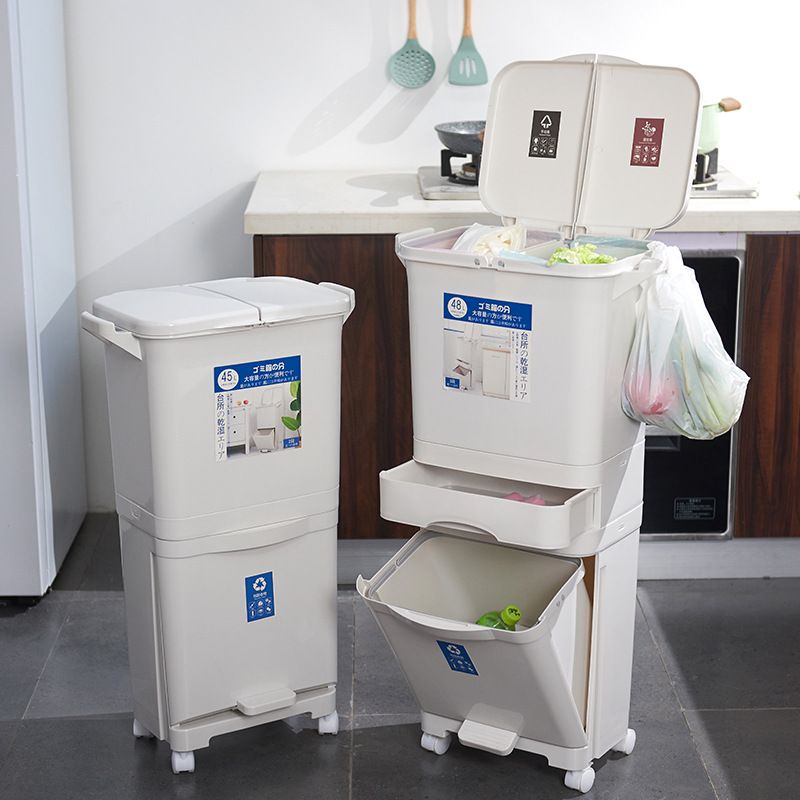 日式垃圾分類垃圾桶家用帶內筒廚房帶蓋大號雙層腳踩廚餘乾濕分離