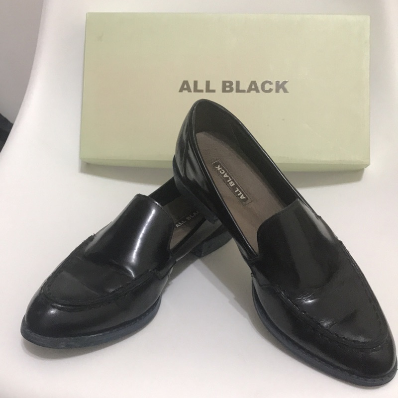 All Black 真皮樂福鞋23腳號 蝦皮購物