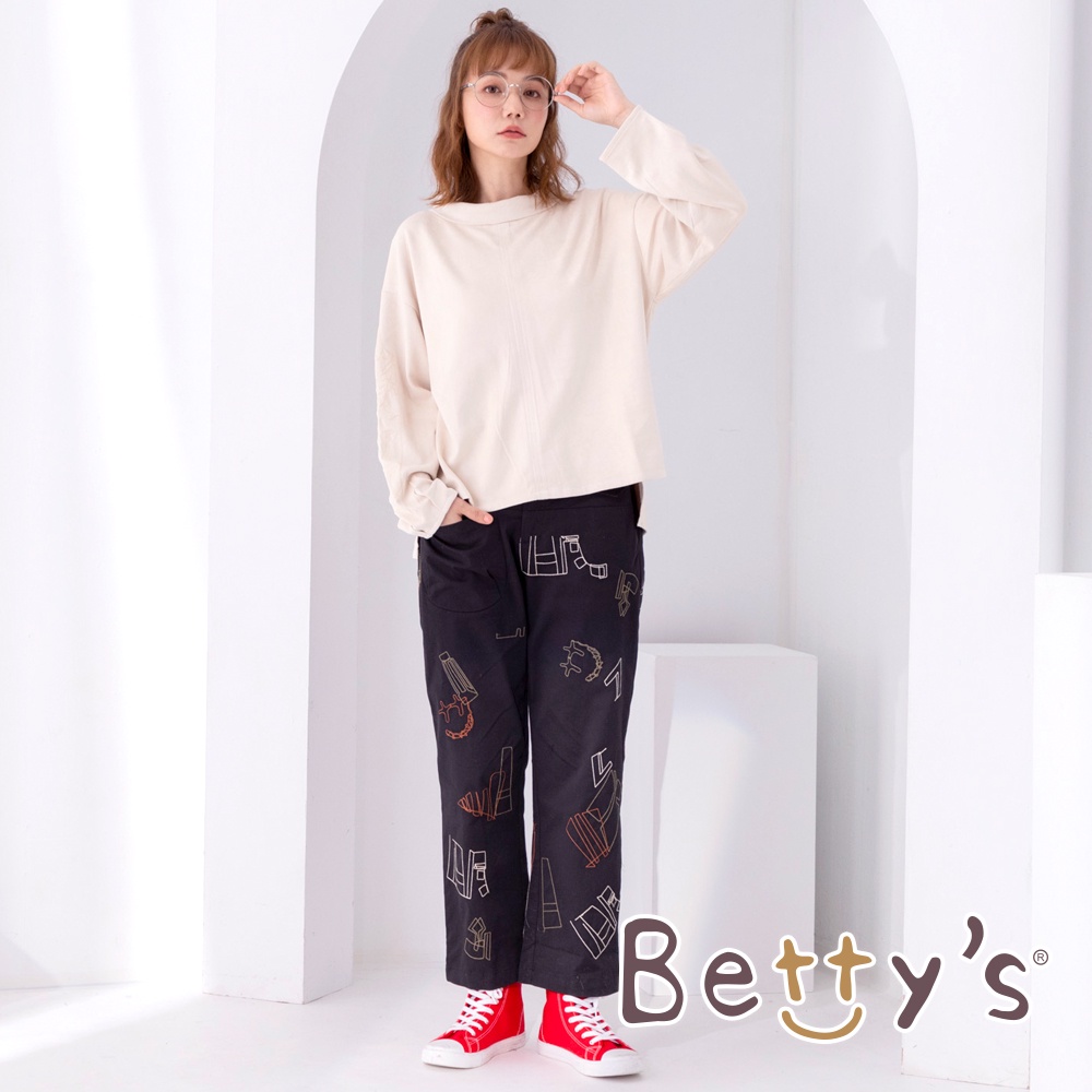 betty’s貝蒂思(05)幾何圖形線條大直筒褲(黑色)