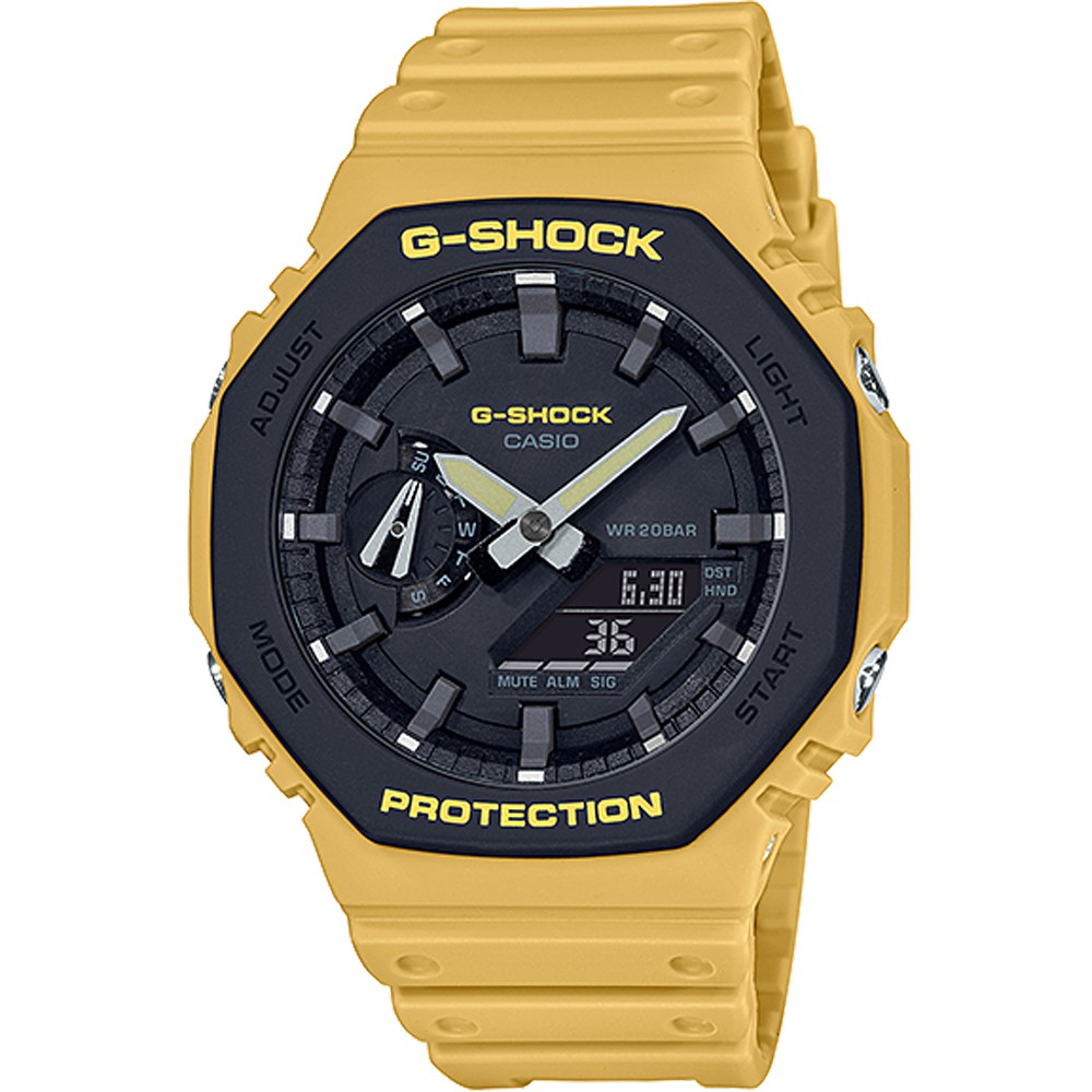 CASIO 卡西歐 G-SHOCK 農家橡樹 街頭軍事系列八角電子錶-黑X黃 GA-2110SU-9A