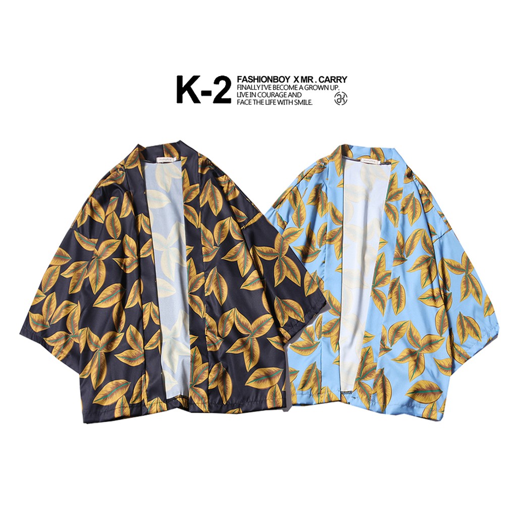 【K-2】春夏新款 日式 落葉 基本款 百搭 滿版 黑金 浴袍 道袍 情侶款