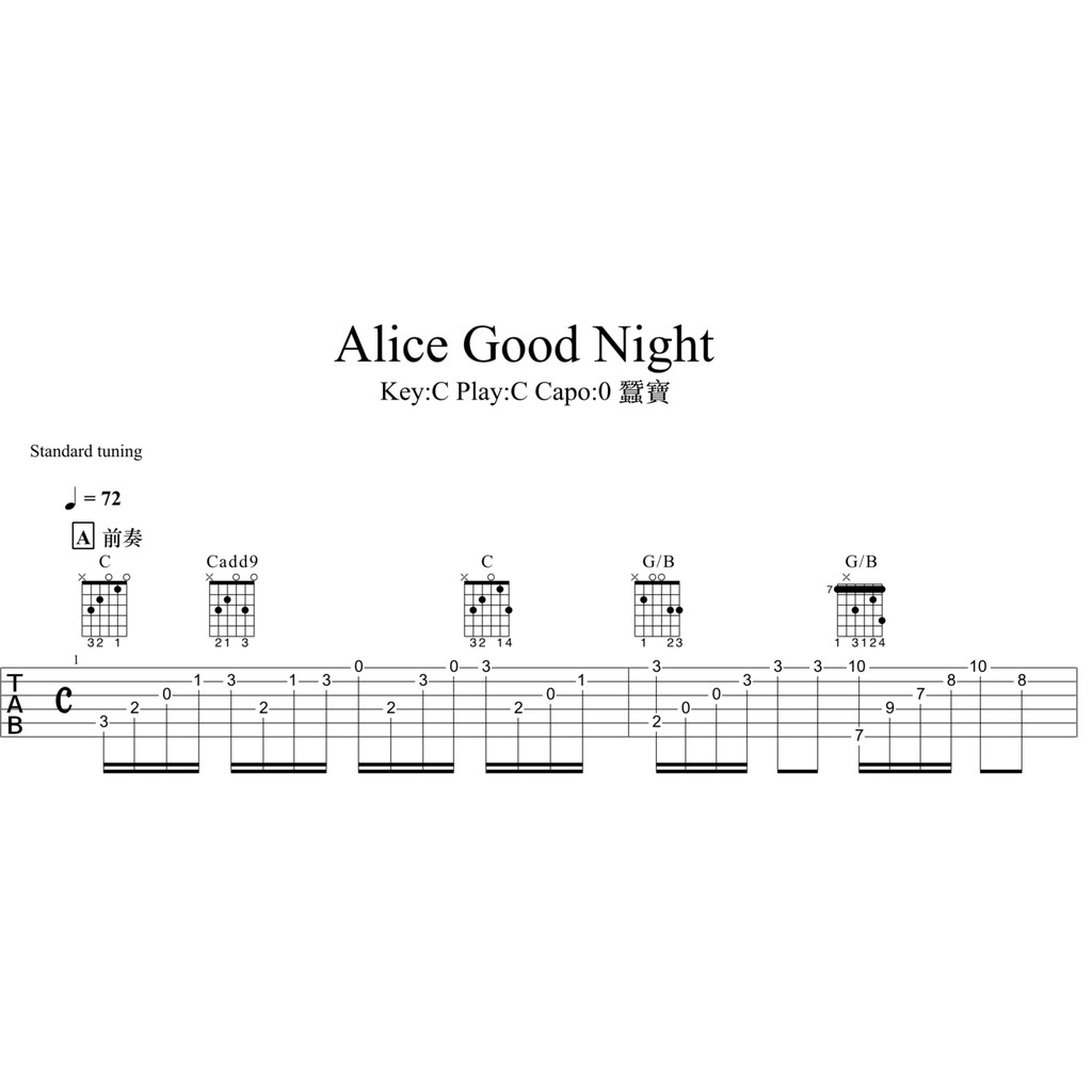 Deemo-Alice Good Night (木吉他演奏曲 完整六線譜)