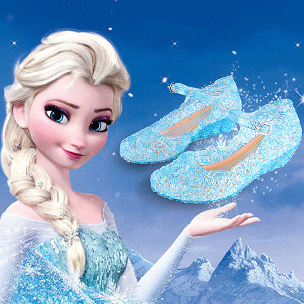2020夏季女童涼鞋frozen冰雪奇緣藍色水晶洞洞鞋子兒童公主鞋