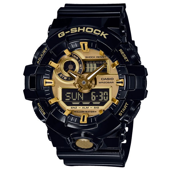 CASIO G-SHOCK GA-710GB-1A 雙顯電子錶(黑X金)