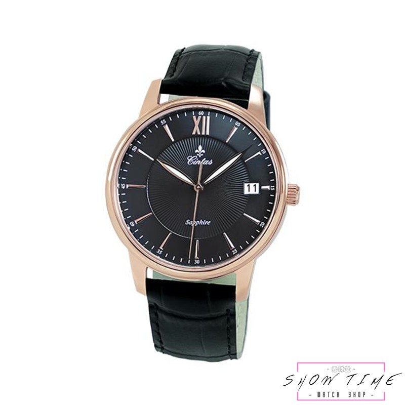 CINTAS 極簡約正裝紳士風格腕錶(41mm)-黑皮帶/黑面玫瑰金 8207MRG-10 [ 秀時堂 ]
