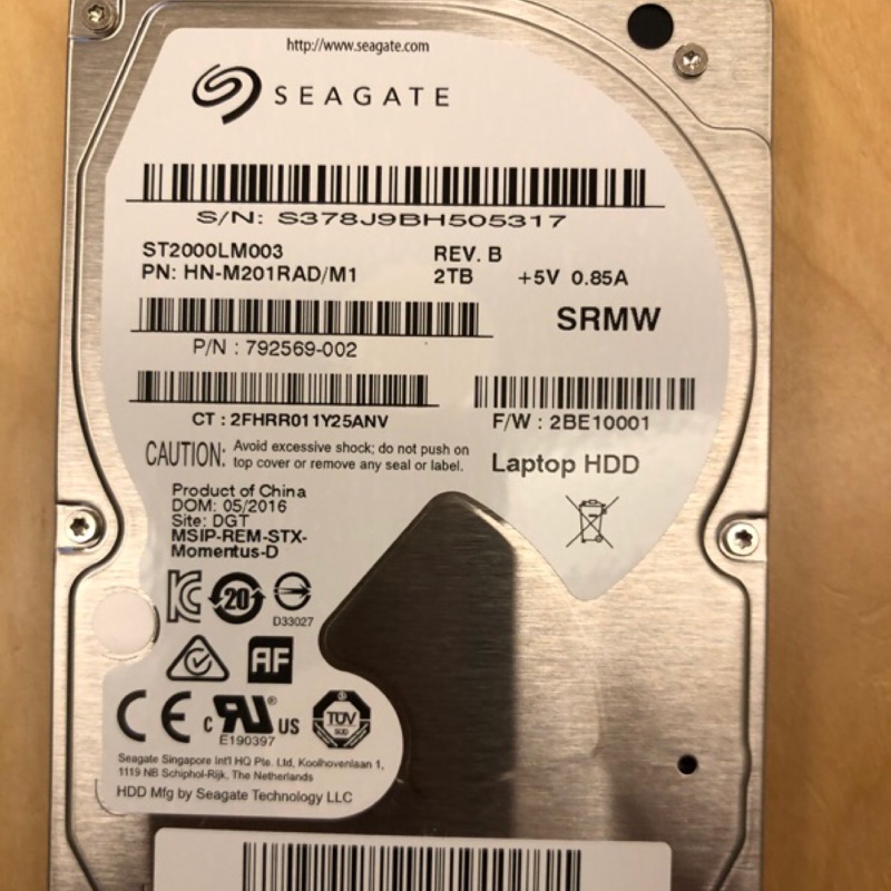 Seagate 2.5吋 HDD 硬碟 9.5mm拆機極新 2TB