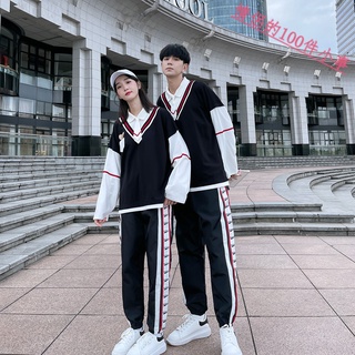 【COUPLE】😘😘班服秋季套裝學院風初中學生ins高中生港風運動會學生衛衣情侶裝