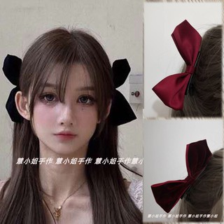 臺灣現貨 貓熊繽雰 龍心jisoo金智秀同款絲絨蝴蝶結lolita髮夾聖誕新年表演對夾耳朵髮飾網紅雙馬尾黑色酒紅簡約少女