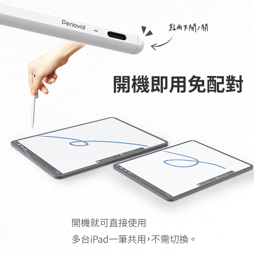 Penoval AX 筆記款 iPad Pencil 主動式觸控筆, 白