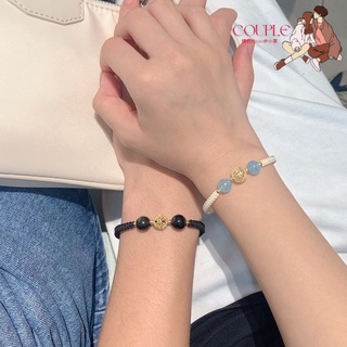 【COUPLE】天然金曜石海藍寶牽手相吸異地戀情侶手鍊手工編織吸鐵石手繩男女