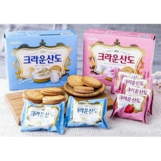 &lt;預購&gt;韓國零食韓國CROWN 香草/草莓/巧克力 夾心餅乾161g