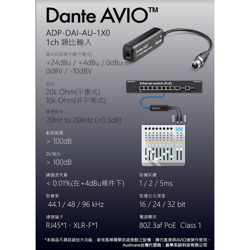 Dante AVIO 數位類比音訊轉換器 ADP-DAI-AU-1X0【覺醒音樂】