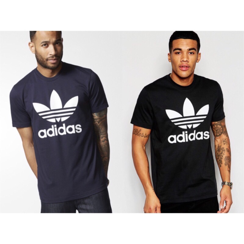 Adidas T-Shirt Trefoil Logo AJ8830 愛迪達黑深藍三葉草短t 愛迪達短袖短恤| 蝦皮購物