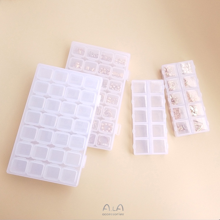 宏雲Hongyun-Ala-飾品收納盒獨立開蓋28格塑料透明10格散珠耳環戒指配件分裝首飾盒