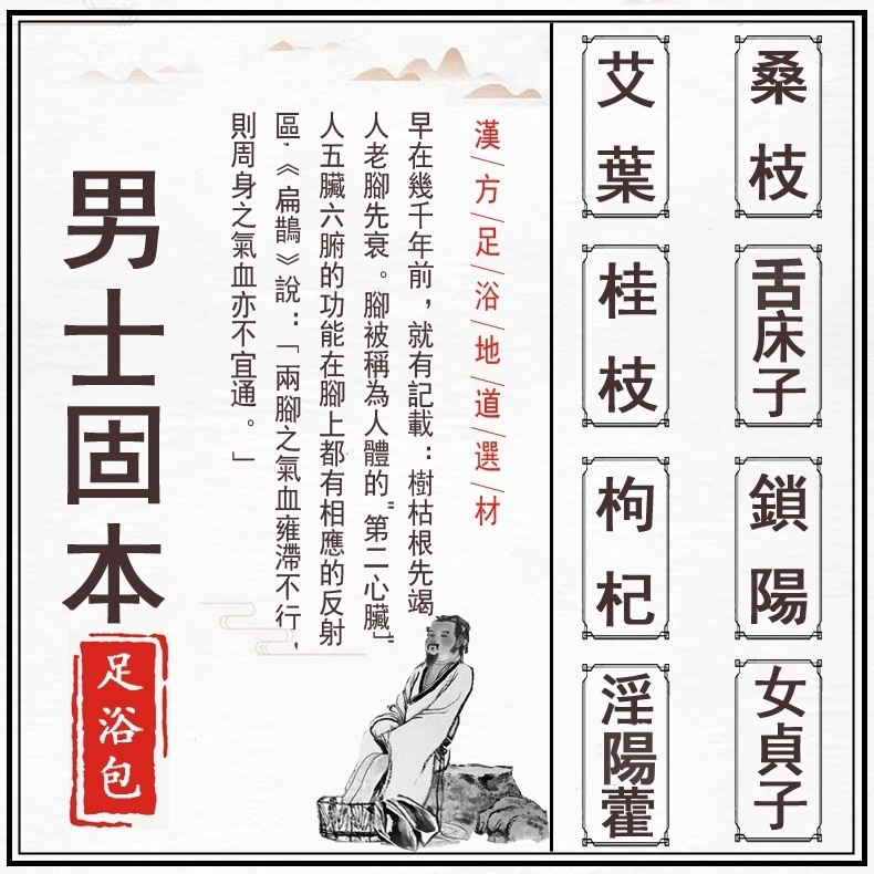 原材不打碎40g大足量 男士固本足浴包泡腳包男性漢方草本足浴包艾草銀陽藿鎖陽舌床子女貞子草本足浴包