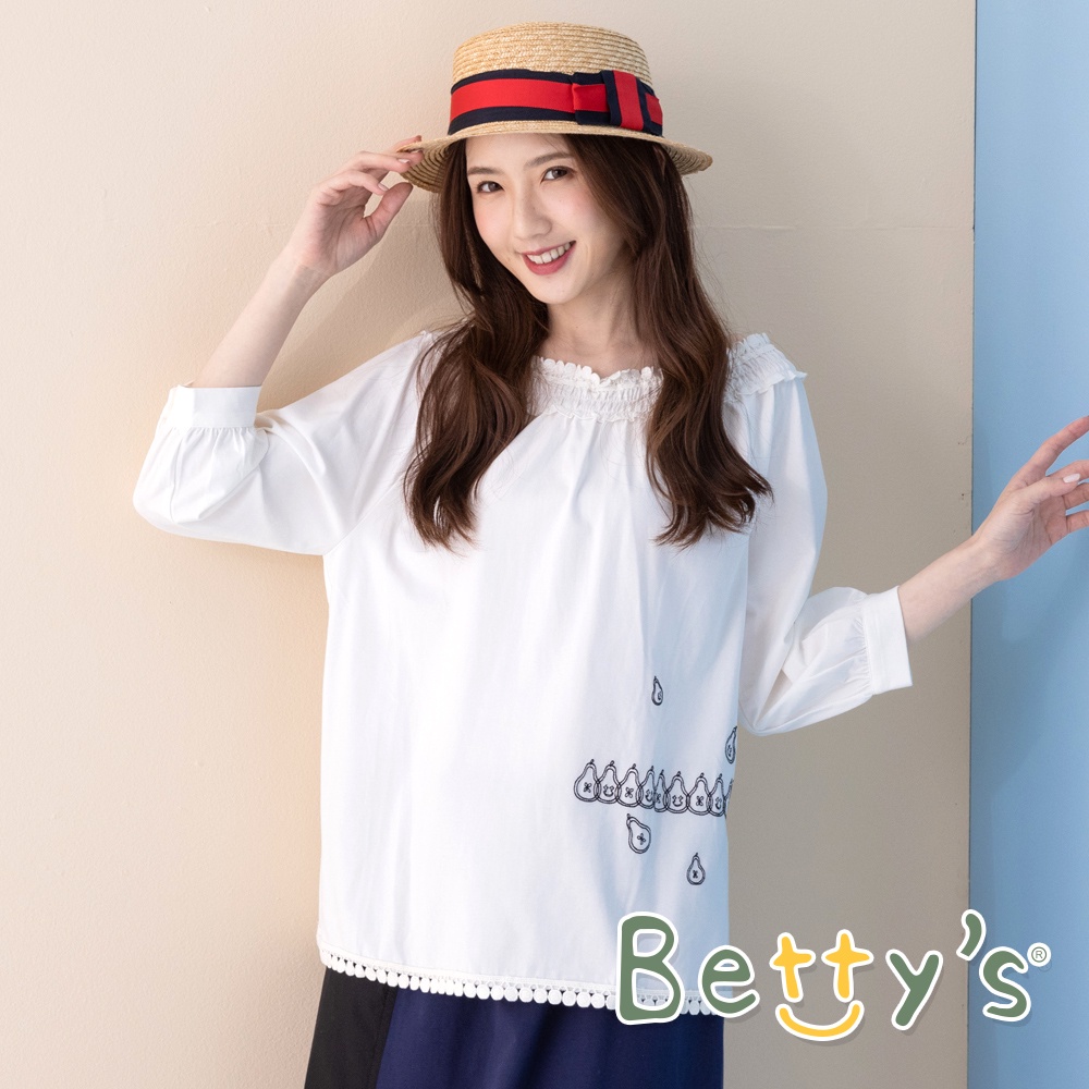 betty’s貝蒂思(11)蕾絲襬水梨繡線上衣(白色)