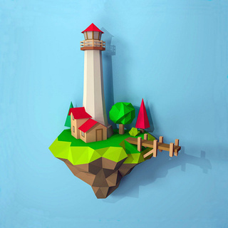 壁掛系列_小島燈塔 立體紙模型 手工 DIY 3D 摺紙 折紙 紙製品 擺件 裝飾 客廳 擺飾 藝術
