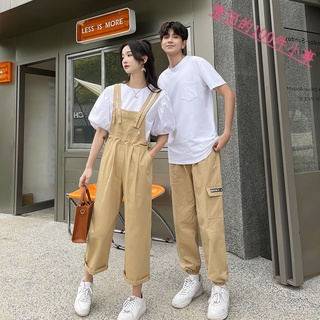 【COUPLE】💯網紅情侶套裝夏季洋氣工裝連體背帶闊腿褲高級感休閒兩件套潮