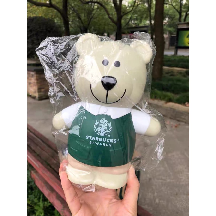 Starbucks官方正品！限量泰國星巴克綠圍裙小熊造型塑膠儲蓄罐存錢罐筒撲滿