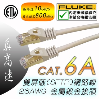 抗干擾專用 Cat.6A 網路線 高速10G 頻寬800MHz 雙屏蔽+十字隔離桿 金屬鍍金網路接頭 福祿克測試通過