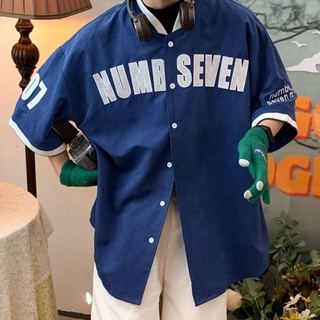 美式 復古 棒球服領 小外套 短袖 上衣 七分袖 韓版