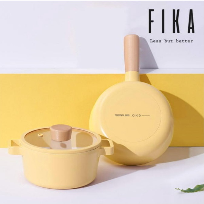 韓國  NEOFLAM FIKA  檸檬黃 IH感應鍋18cm炒鍋+16cm雙耳湯鍋組合鍋