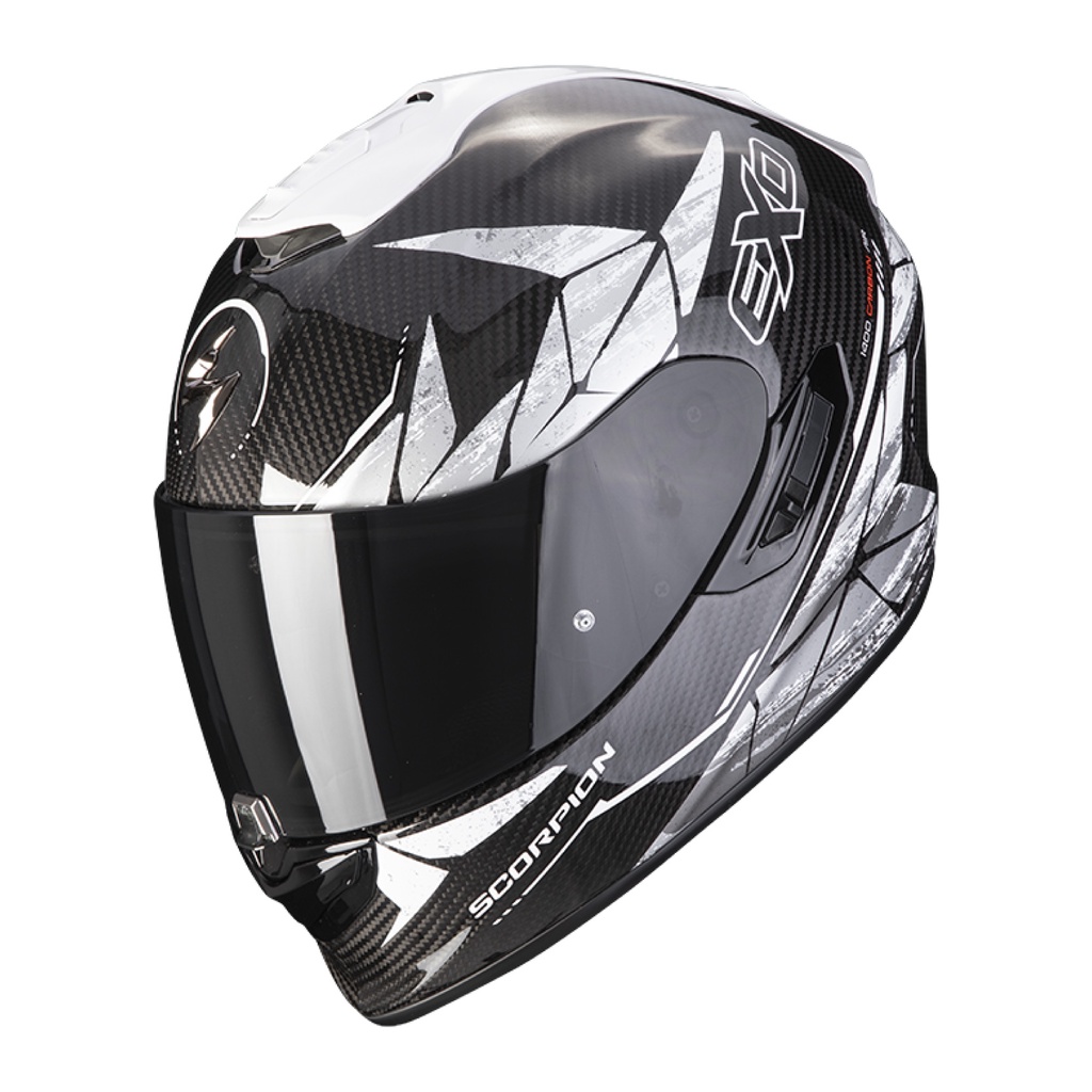 安信 | Scorpion 安全帽 EXO-1400 Carbon Air ARANEA 黑白 全罩 碳纖維 內墨鏡