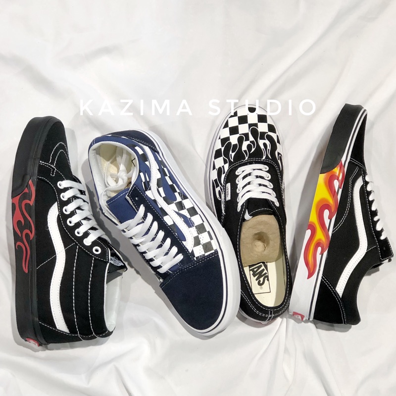 Kazima Vans 火焰款 火焰系列 火焰 黑 白 米白 紅 紅色 深藍色 棋盤 棋盤格 高筒 中筒 低筒 格子