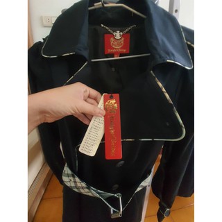 免運！KING BRIDGE百貨專櫃絕版正品 KB氣質女長版格紋雙排釦 水藍色格紋滾邊 風衣上衣/外套附格紋腰帶(全新)