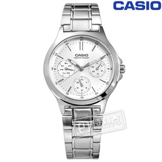 CASIO / LTP-V300D-7A / 卡西歐簡約三眼三針星期日期防水不鏽鋼手錶 銀色 32mm