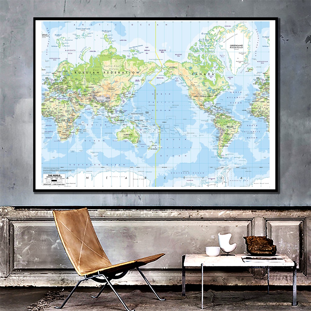 Possbay 經典世界地圖教育地圖海報壁掛掛毯背景布攝影背景印花裝飾--90*60cm