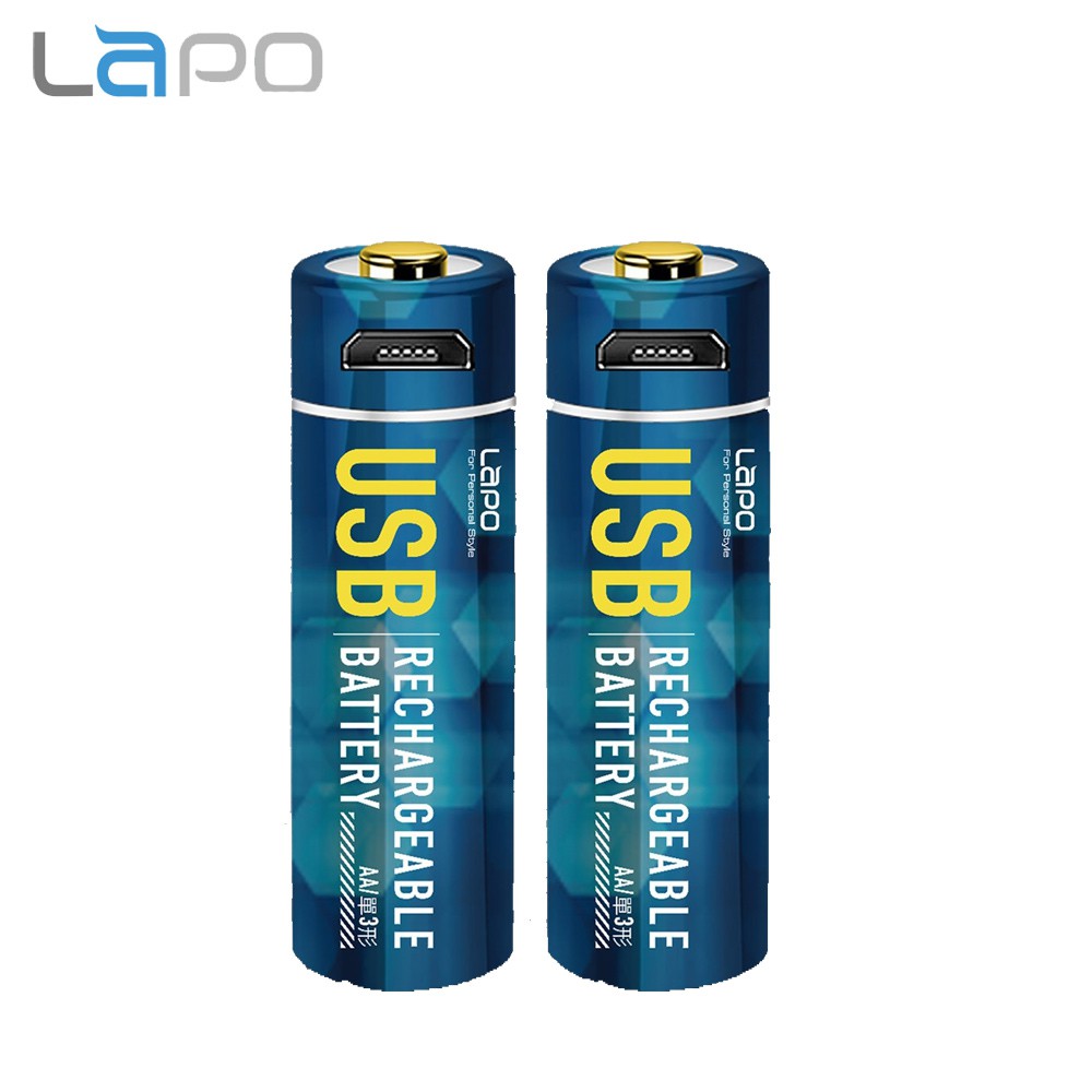 LAPO USB可充式3號鋰電池二入組(內含一對二充電線20cm)