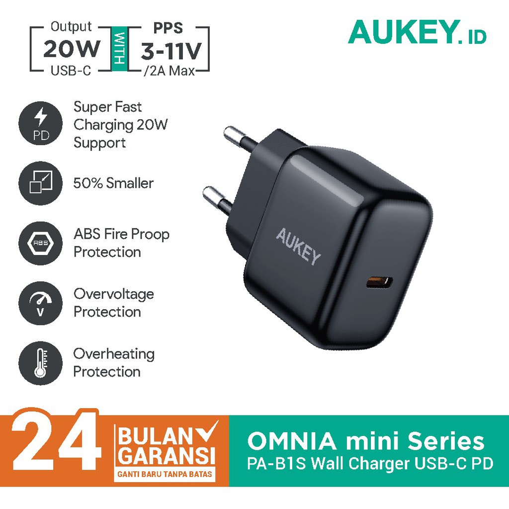 Aukey PA-B1S Omnia Mini 系列 USB-C PD 20W 充電器 500852