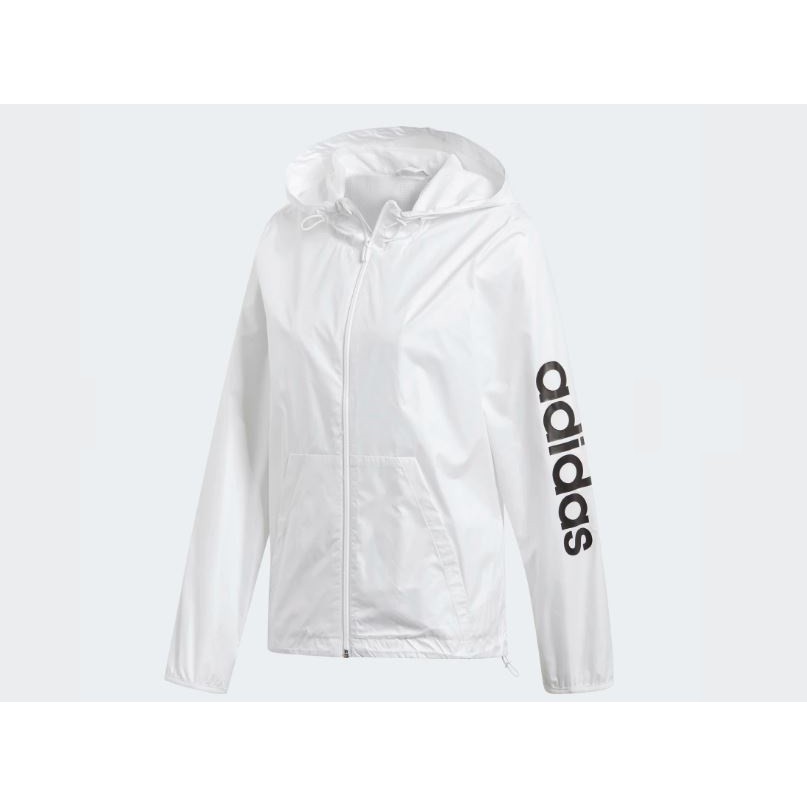 Adidas Essentials Linear Windbreaker 女款白色防風外套-NO.DU0669