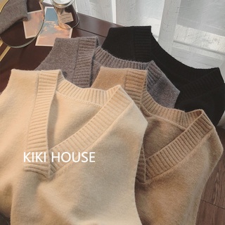 💕KIKI HOUSE 💕V領毛衣背心女韓版內搭無袖針織馬甲簡約學院風寬鬆外穿洋氣馬夾