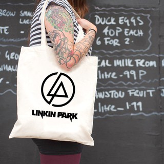 Linkin Park Logo #3 帆布男女肩背手提環保購物袋-米白色 Chester金屬搖滾樂團現貨