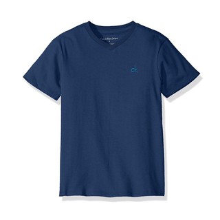 美國百分百【Calvin Klein】T恤 CK 短袖 T-shirt V領 素面logo 深藍 XS S號 I335