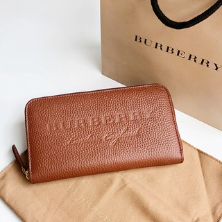 美國百分百【全新真品】Burberry 皮夾 長夾 錢包 皮革真皮 精品專櫃 浮雕 logo 男女通用 棕色 BC73