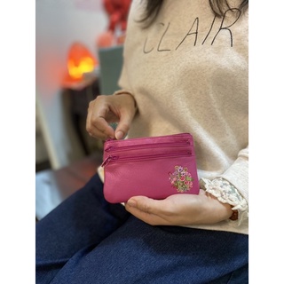 美家園日本生活館 🎀日本製 夢詩集 真皮三層 拉鏈零錢包 桃紅色