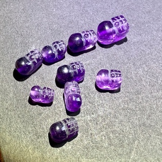 優質天然-立體紫水晶貔貅5mm++雕刻件（通孔）拉鍊扣飾掛飾-手珠手鍊DIY串珠吊墜•